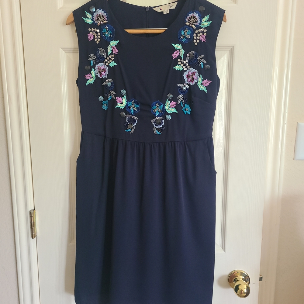 Navy Embroidered Sleeveless Dress